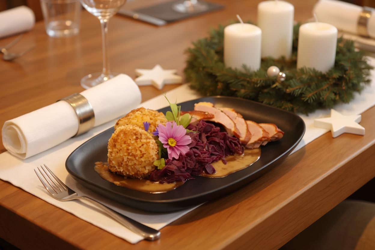 Festlich gedeckter Tisch für Weihnachtsfeier im LewensLust Hildesheim